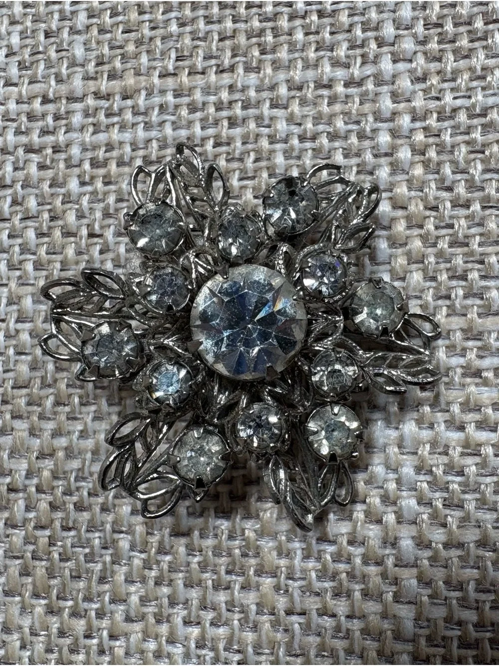 Crystal Snowflake Brooch in Silver Tone - Clear Rhinestone Pin